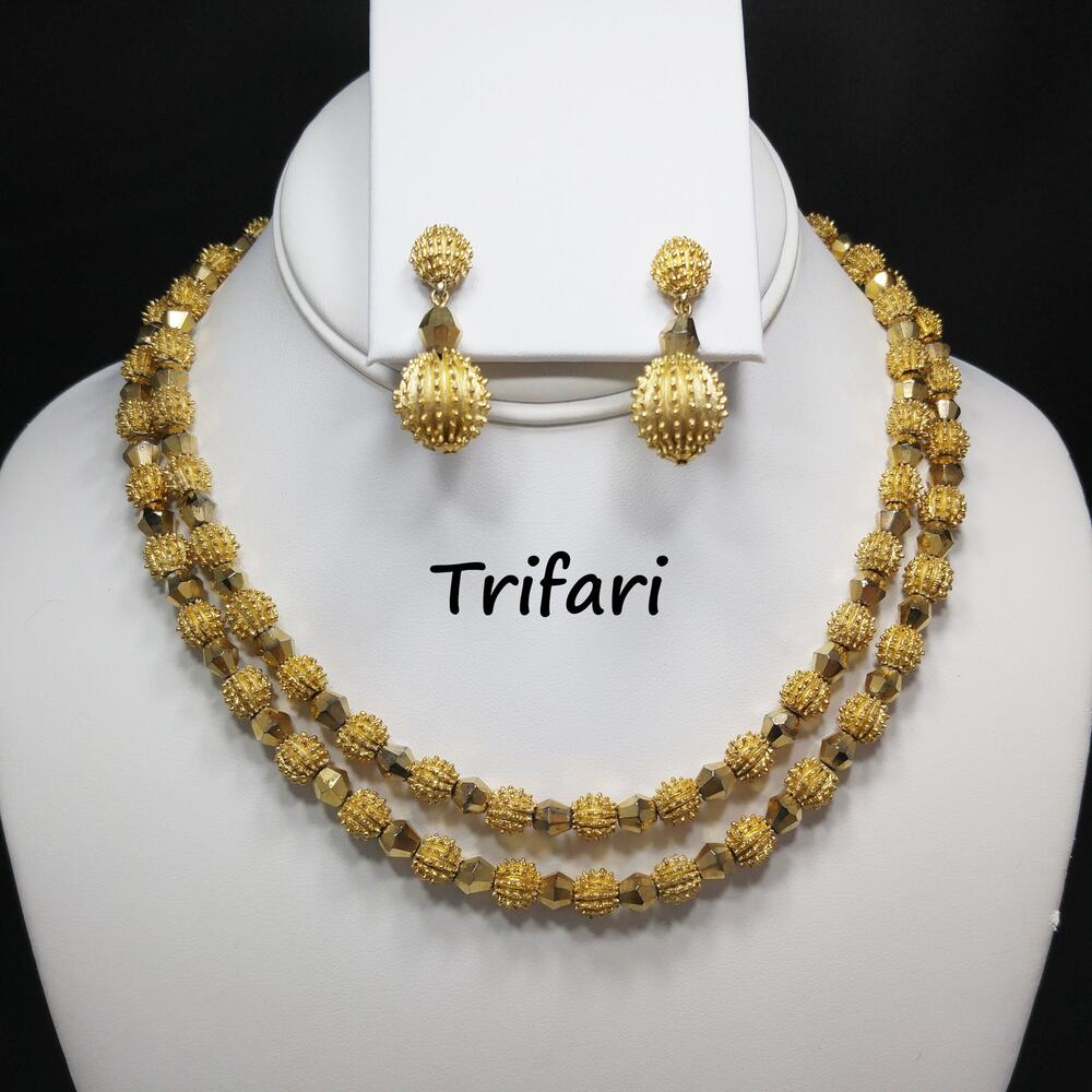 Crown Trifari Brutalist Necklace & Earrings, Electra Trifanium, 1960s Vintage